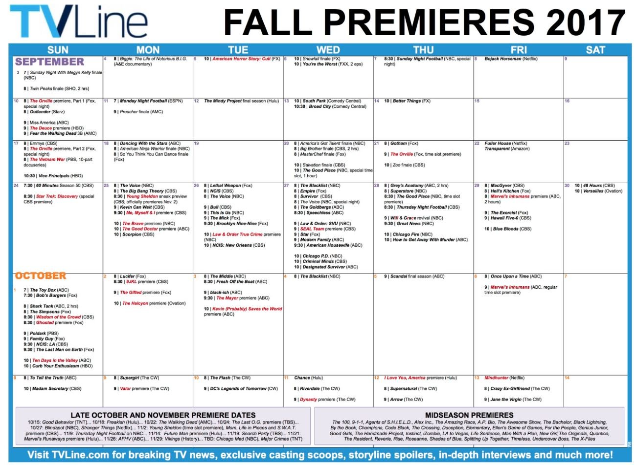 Fall Premiere calendar from pmctvline2